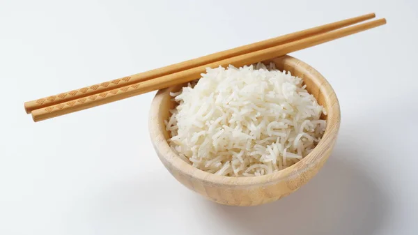 Bowl Perfectly Cooked Plain Basmati Rice Asian Style Bowl — стоковое фото