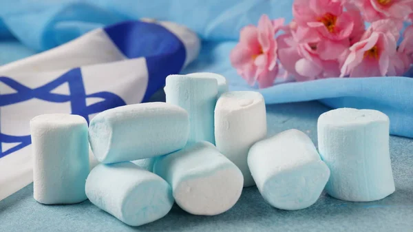 Israel National Flag Marshmallows Concept Independence Day Israel Yom Atzmaut — 스톡 사진