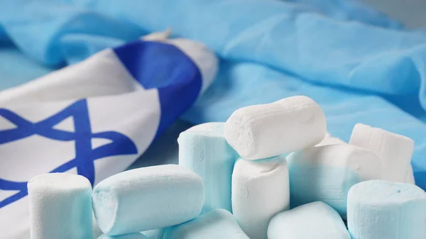 Israel National Flag Marshmallows Concept Independence Day Israel Yom Atzmaut — Foto de Stock