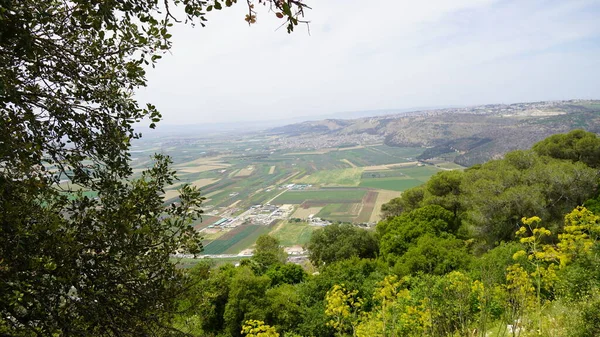 View Deir Mukhraqa Carmelite Monastery Adjacent Valley Roads Settlements Fields — Foto de Stock