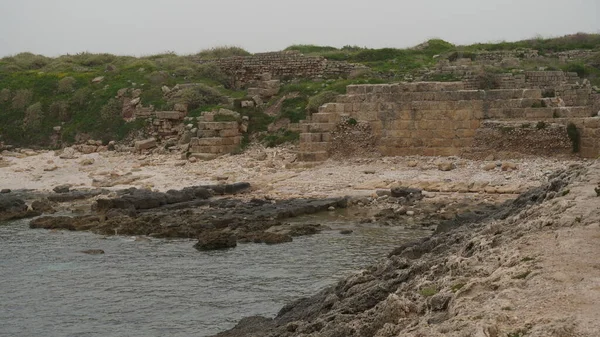 Ruínas Antigo Porto Bíblico Fenício Israelita Romano Dor Famoso Sítio — Fotografia de Stock