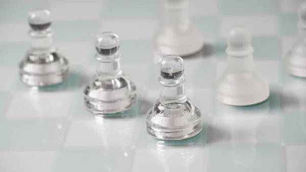 Pieces Transparent Chess Pawns Transparent Chess Figures Chessboard — Foto Stock