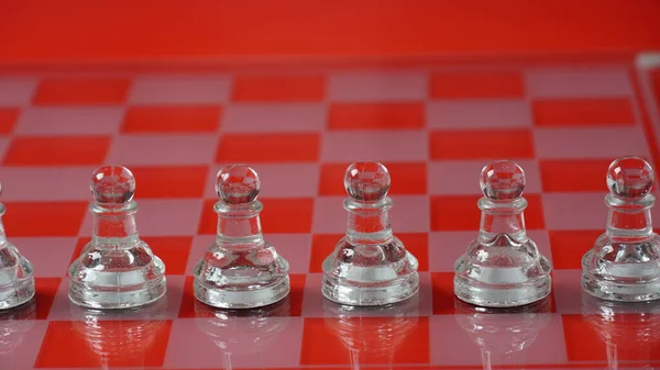 Pieces Transparent Chess Pawns Transparent Chess Figures Chessboard Red Tone — Foto Stock