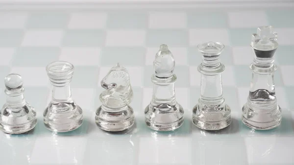 Pieces Transparent Chess King Queen Knight Horse Bishop Rook Pawn — Stock Photo, Image