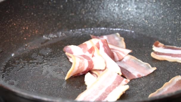 Tranches Bacon Frire Dans Une Poêle Gros Plan — Video