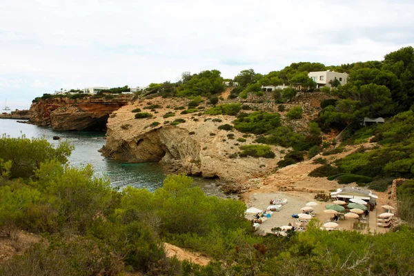 Crique Cachée Parmi Les Criques Entre Les Côtes Ibiza Par — Photo