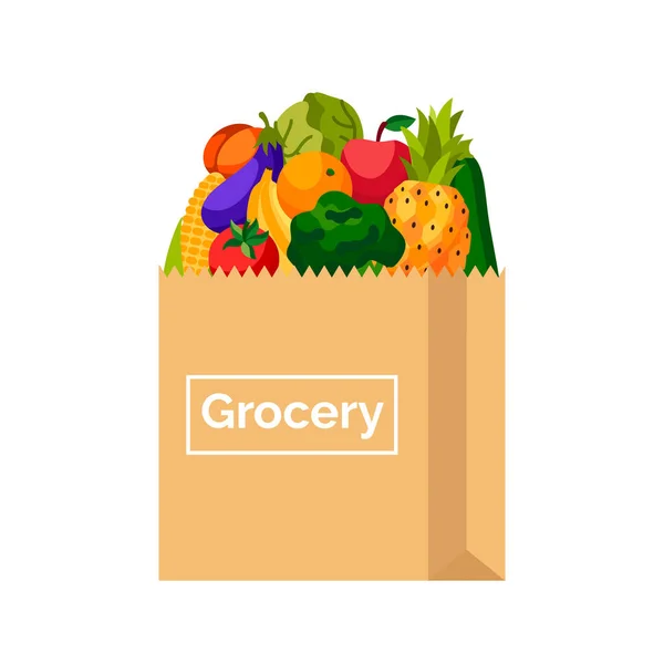 纸袋与蔬菜和水果 — 图库矢量图片