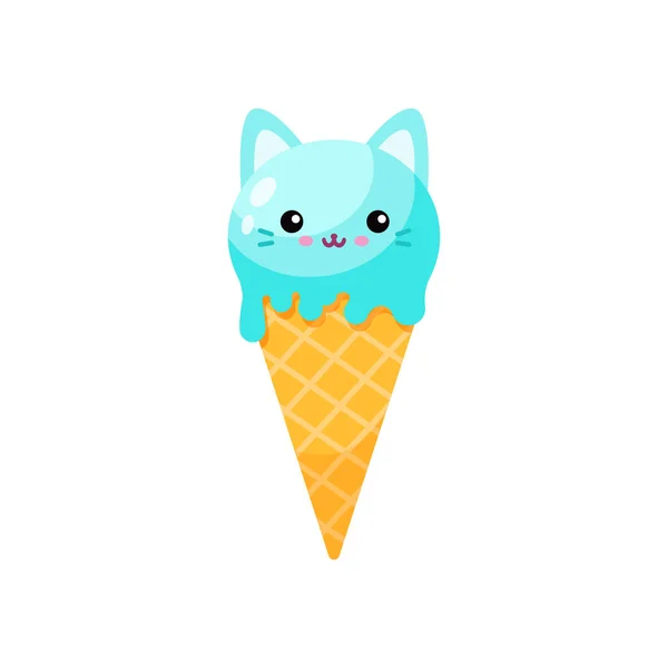 Cute Catcartoon Ice Cream Cone Vector Flat Illustration — Stockfoto
