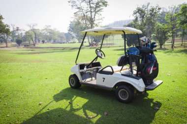 Golf sahasındaki golf arabasının güzelliği.