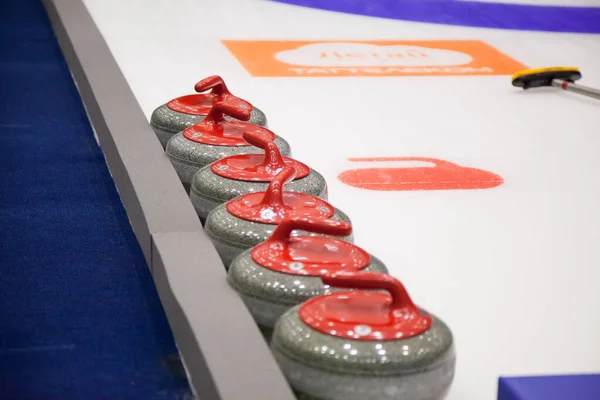 Pedras Granito Para Curling Jogo Gelo — Fotografia de Stock