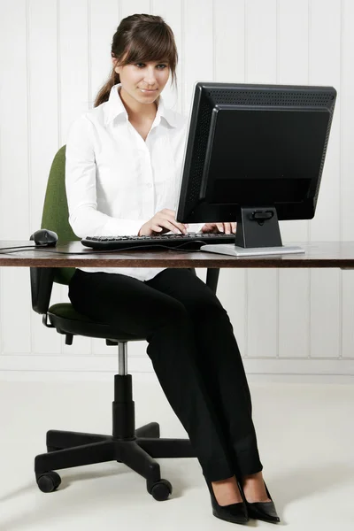 与计算机工作的女商人 — 图库照片