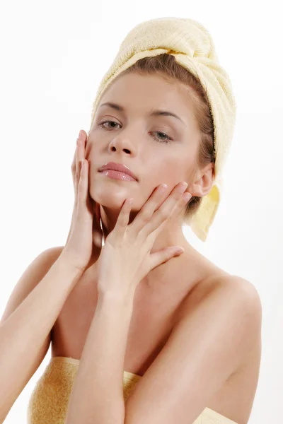 Beautiful and freshness woman with towel — Stock Photo, Image