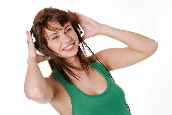 Belleza mujer escuchando música — Foto de Stock