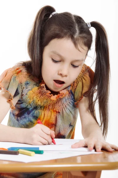 Little girl drawing on white background — Stock Photo, Image
