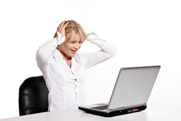 Beautiful young woman working with laptop — Stock Photo, Image