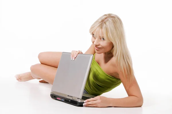 Young girl working with laptop — Stock Photo, Image