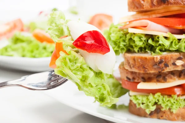 Jambonlu ve peynirli sandviç plaka üzerinde — Stok fotoğraf