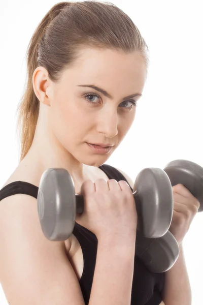 Sporty woman with dumbbells — Stock Photo, Image