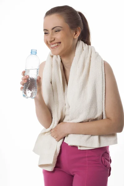 Sportieve vrouw met handdoek — Stockfoto