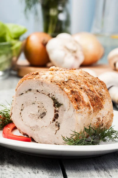Meat roll stuffed with mushrooms — Stock Photo, Image