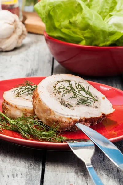 Slices of pork roast stuffed with mushrooms — Stock Photo, Image