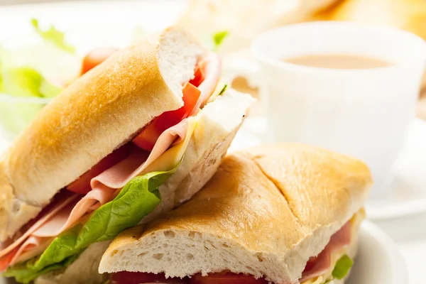 Sanduíche de panini italiano com presunto, queijo e tomate — Fotografia de Stock