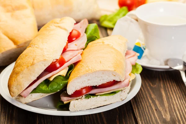 Panini sandviç salam, peynir ve domates ile — Stok fotoğraf