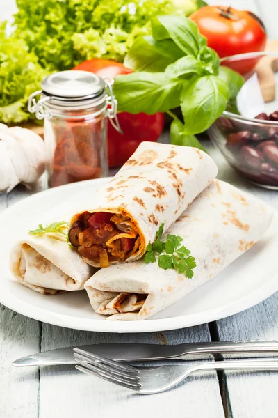 Mexican burritos on a plate — Stock Photo, Image