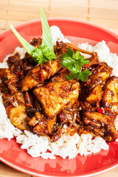 Carne de porco doce e azeda e arroz — Fotografia de Stock