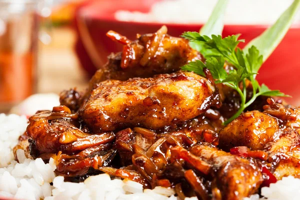 Sweet and sour pork and rice — Stock Photo, Image