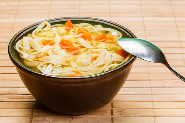 Broth - chicken soup with noodles — Stock Photo, Image