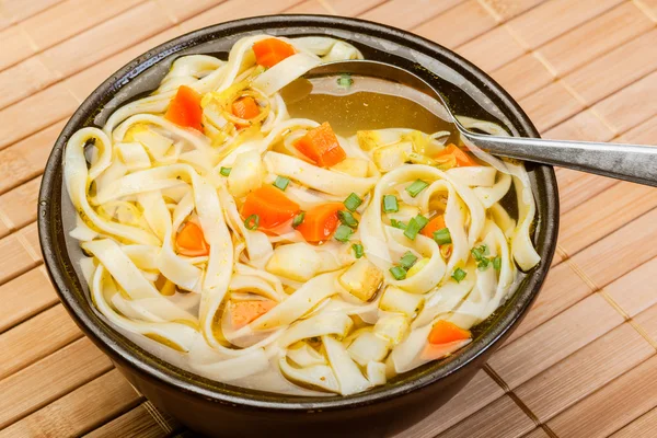 Broth - chicken soup with noodles — Stock Photo, Image