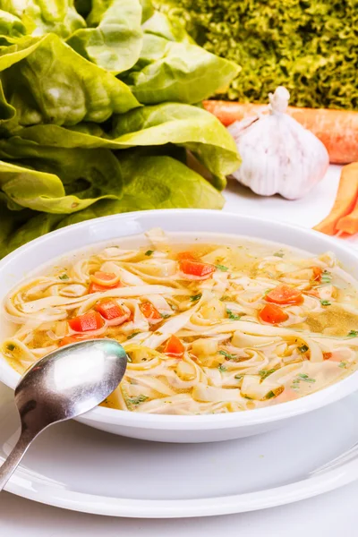 Broth - chicken soup with noodles — Stock Photo, Image