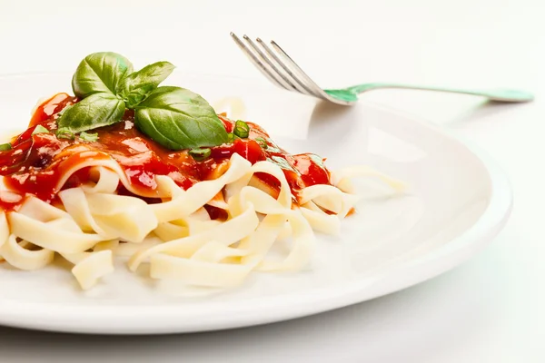 Fettuccine aux pâtes avec sauce tomate et basilic — Photo