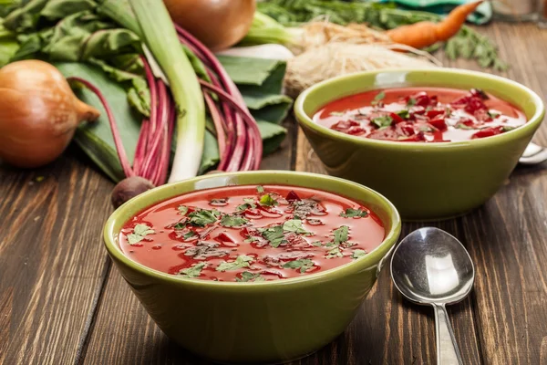 Rote-Bete-Suppe mit frischem Gemüse in einer Schüssel — Stockfoto