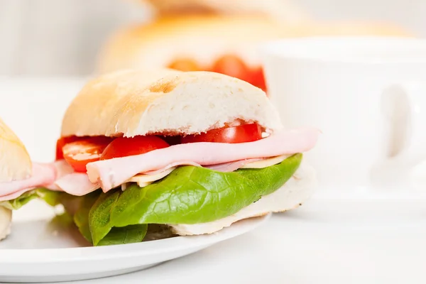 Panini sandwich med skinke, ost og tomat – stockfoto