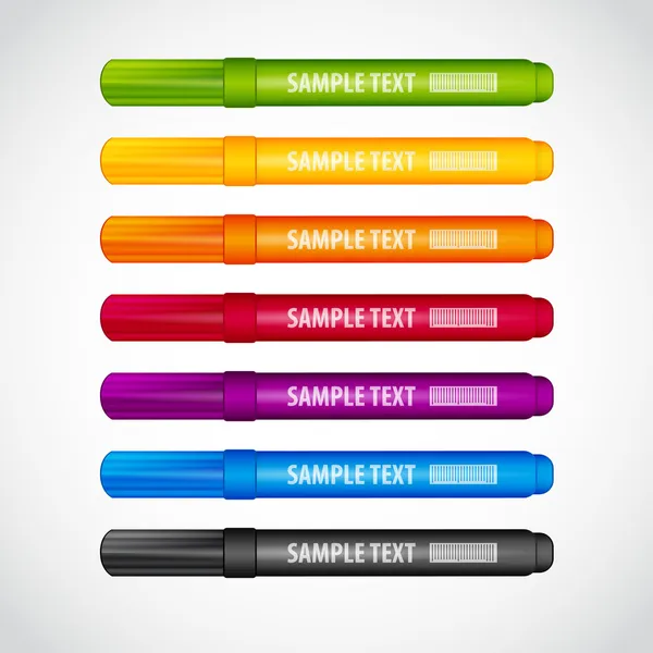 Set Multi Coloured Felt Tip Pens Six Colours Rainbow Black — Stock Vector