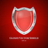 biztonsági pajzs szimbólum ikon vektor illusztráció piros háttér