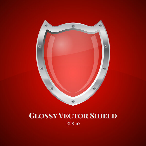 Security shield symbol icon vector illustration on red background