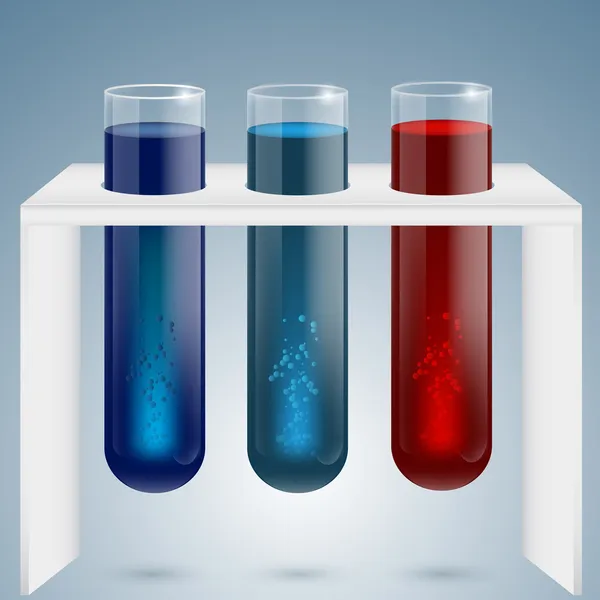 Three Test Tubes Magical Colorful Sparkling Bubbling Liquid — Stockvector