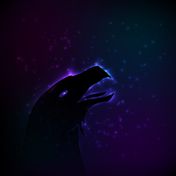 Silhouette of eagle at night. Vector illustration.