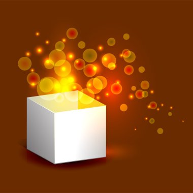 sihirli hediye kutusu Altın ışık ile vektörel çizimi.