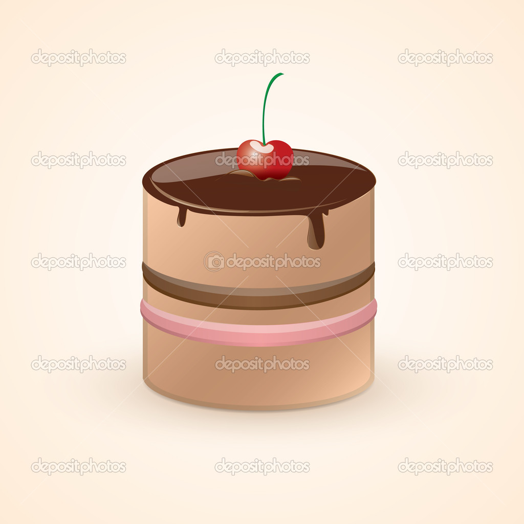 Chocolate cake with cherry. Vector illustration.