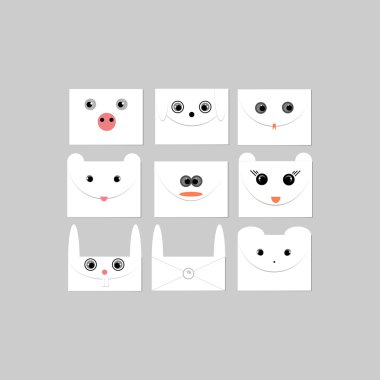 Envelopes with faces of animals. Vector illustration clipart