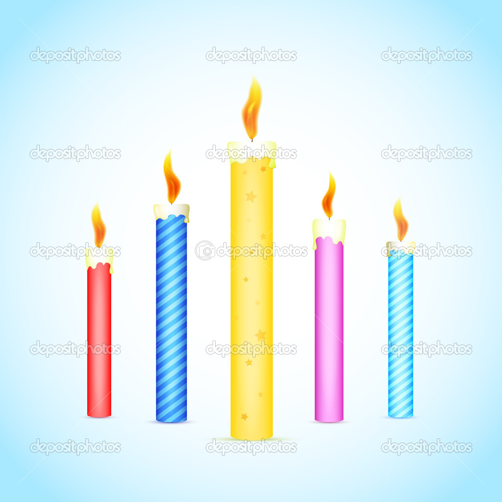 Colorful burning candles. Vector illustration