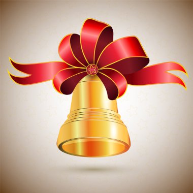 Golden bell with bow. Vector illustration. clipart