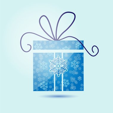 Noel hediye kutusu kar taneleri ile vektör çizim.