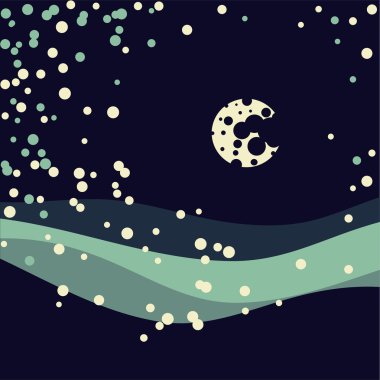 Wintry landscape with night sky and moon. clipart