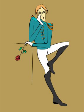 Prince waiting with rose. Vector illustration. clipart