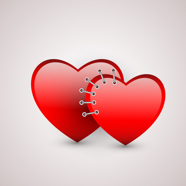 Два сердца со швом. Векторная иллюстрация
